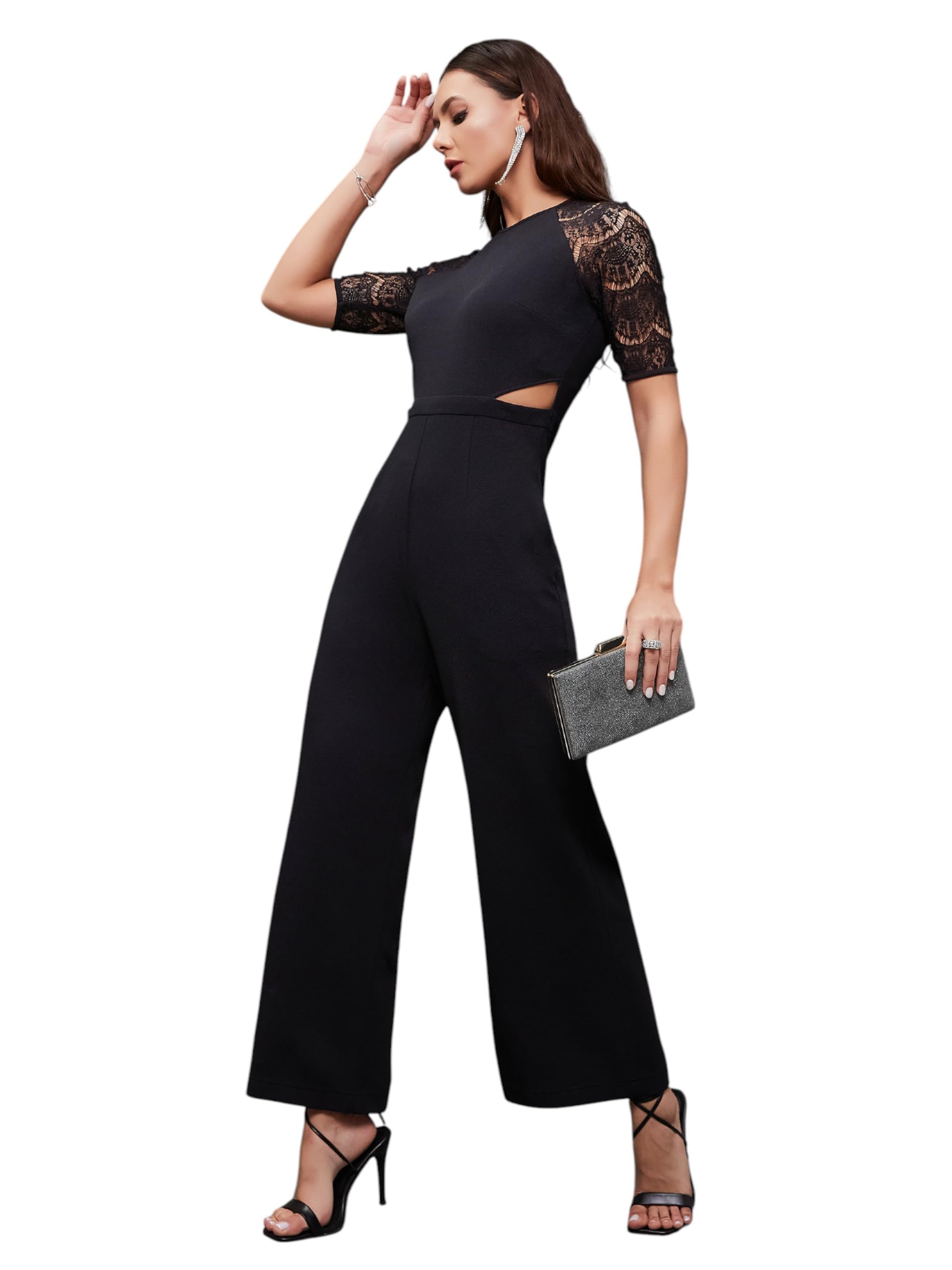 Miss Chase Womens Black Raglan Half Sleeve Solid Waist Cut-Out Regular Length Jumpsuit (MCSS25D93-84-62-06, Black, XL)