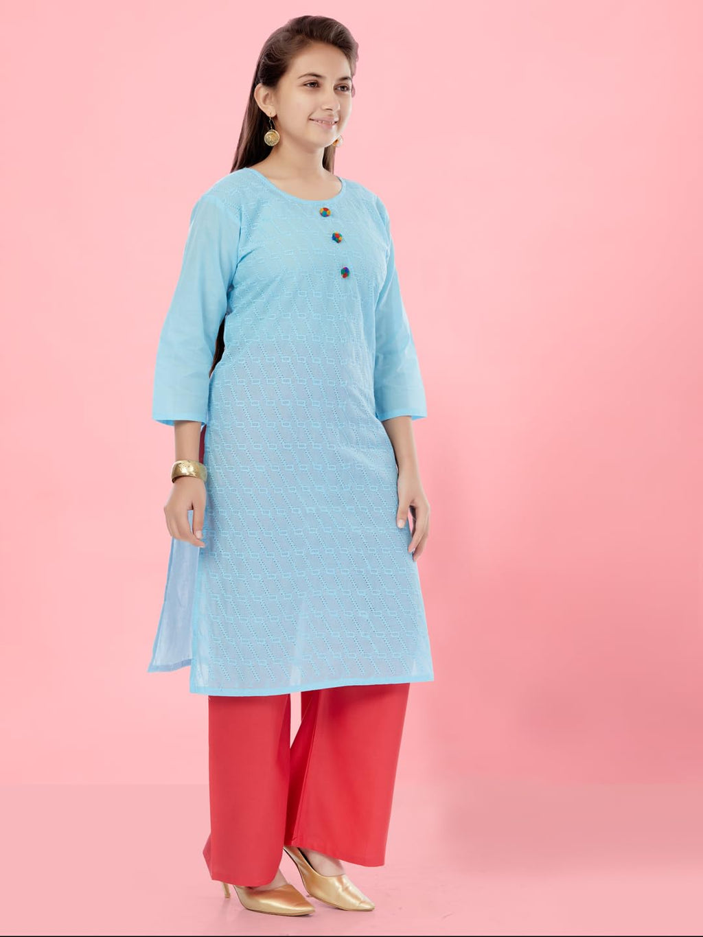 Aarika Girls Firozi Colour Cotton Embroidery Kurti (KURTI-K-181-FIROZI-30)