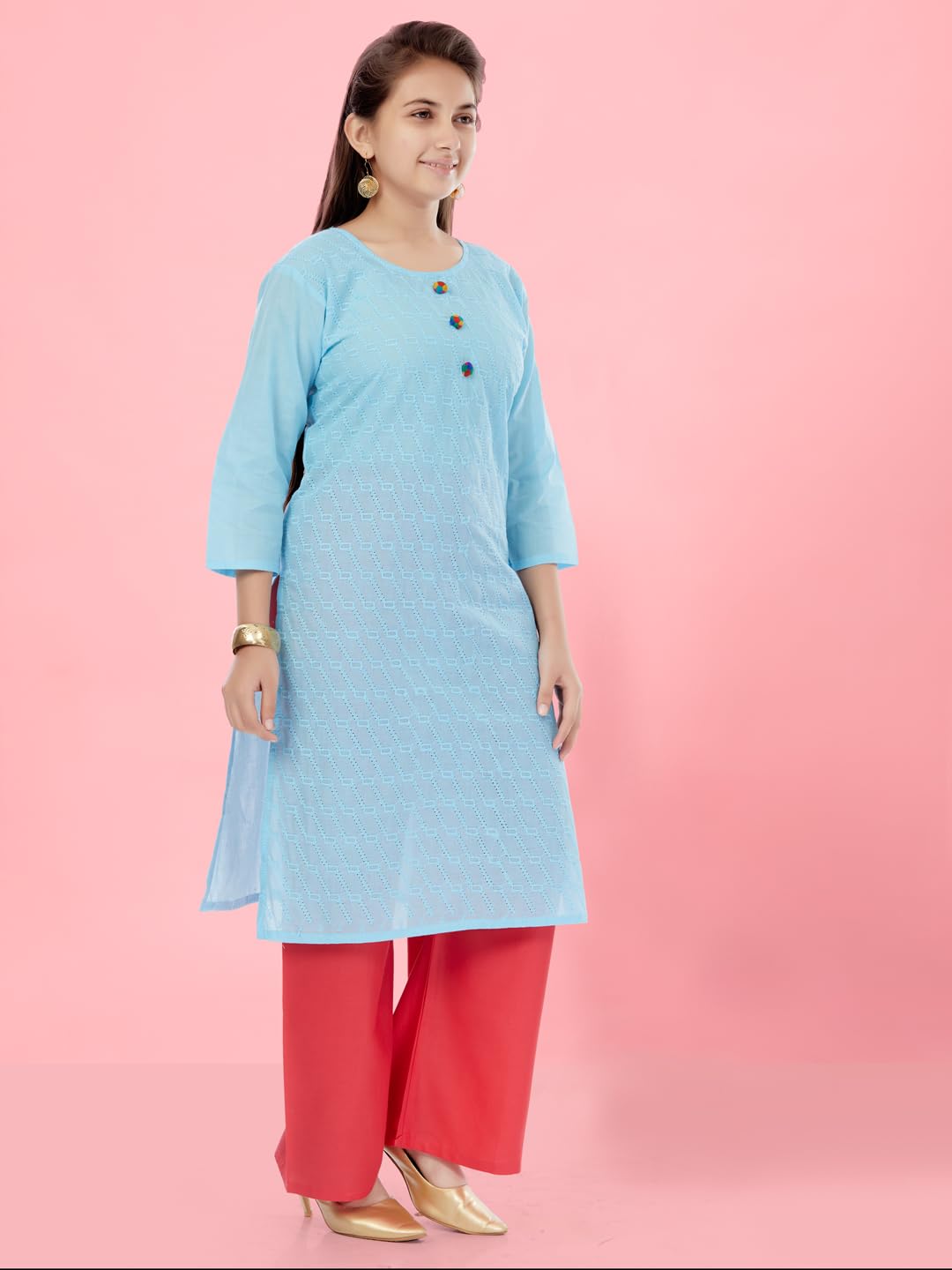 Aarika Girls Firozi Colour Cotton Embroidery Kurti (KURTI-K-181-FIROZI-30)