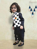 A.T.U.N. (ALL THINGS UBER NICE) Boys Ethnic Wear Black White Dhoti Kurta with Polka Dot Linen Jacket Set (3 Piece Set)