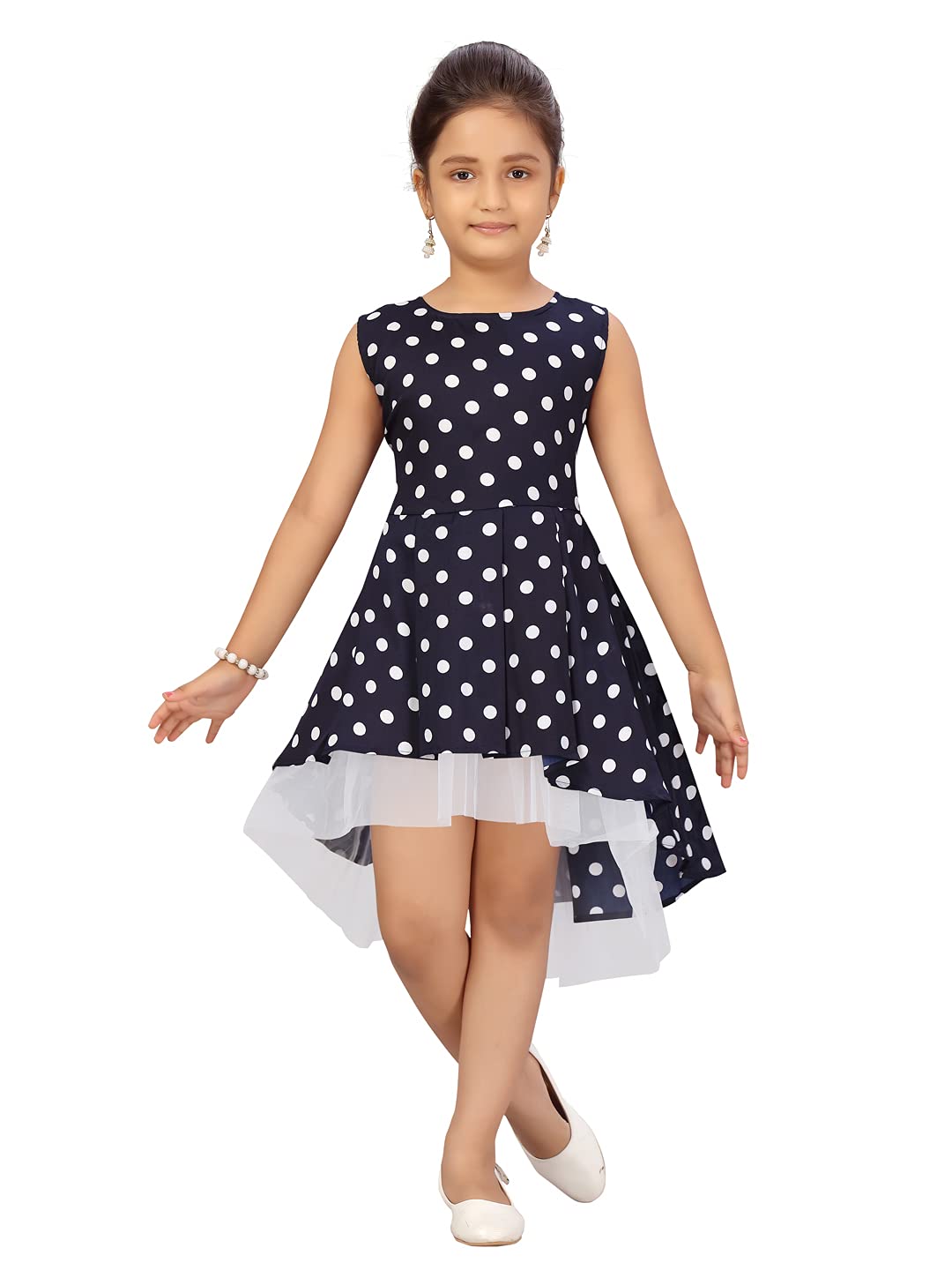 Aarika Girls Cotton Blend Skater Knee-Length Dress (MD-21907_Navy Blue_28)
