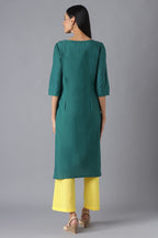 Aurelia Women Green Cotton Kurta And Yellow Pant Set