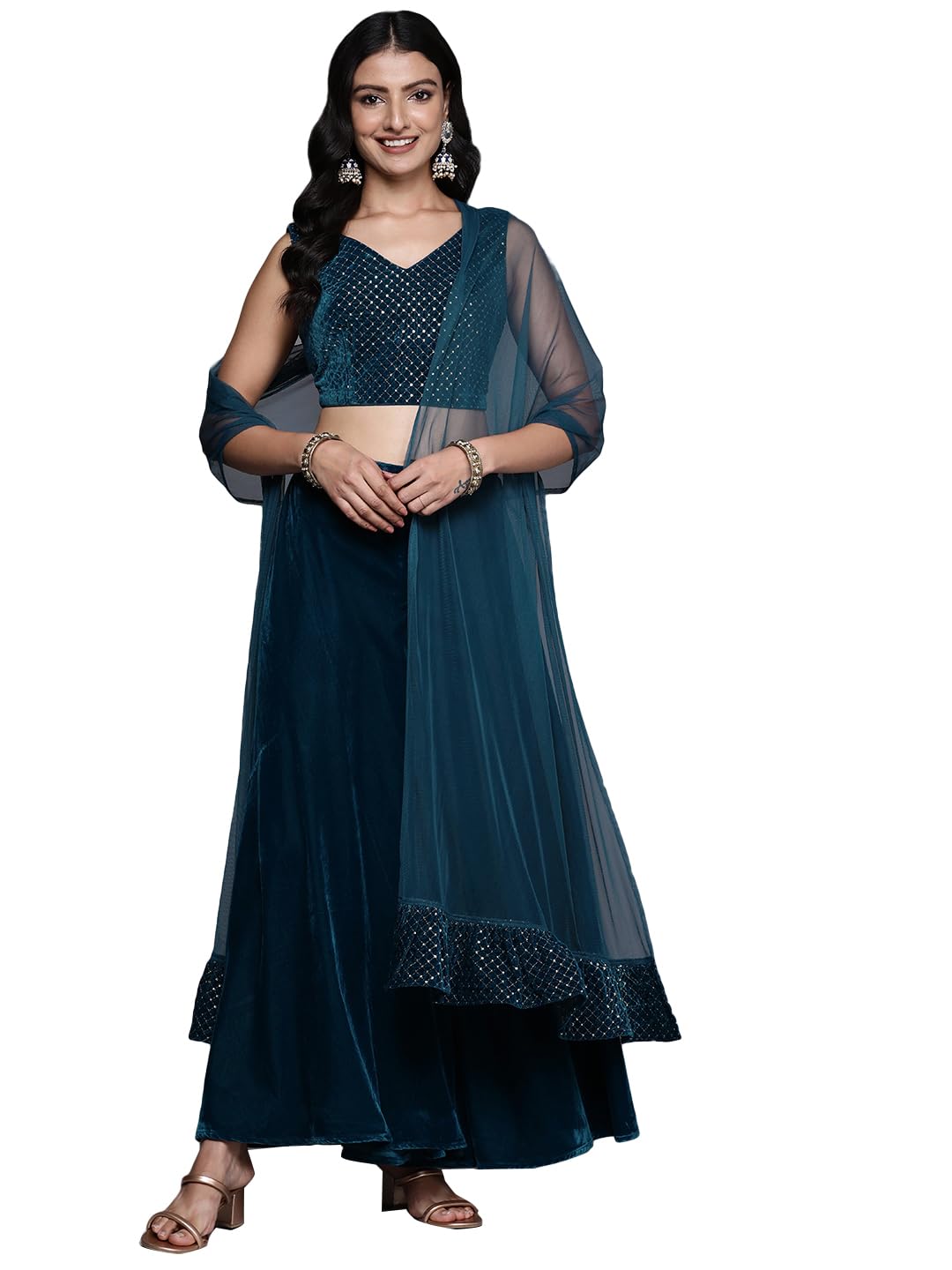 Libas WomenS Blue Embellished Polyester Co-Ords Regular 34764