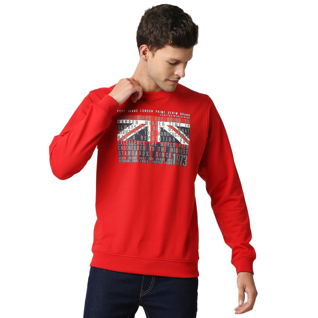 Pepe Jeans MenS Cotton Blend Crew Neck Sweatshirt (Pm582390_Red_M)