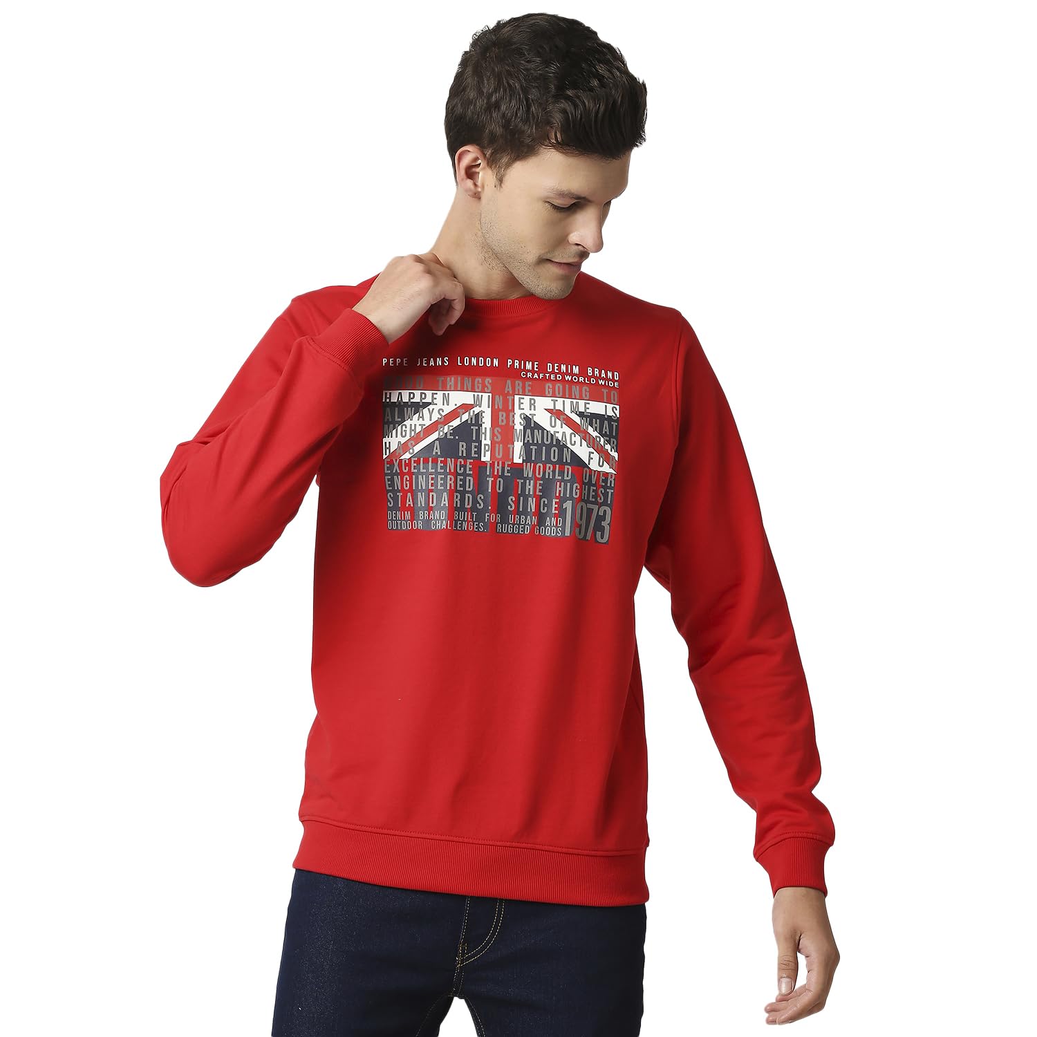Pepe Jeans MenS Cotton Blend Crew Neck Sweatshirt (Pm582390_Red_M)