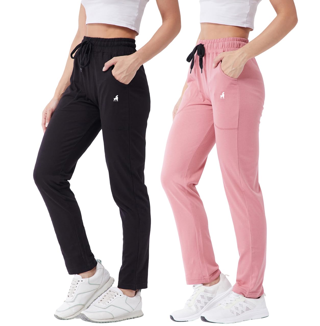 Modeve  Women Cotton Blend Pack of 2 Track Pant for Summer || Women Lower || Women Pyjama || Lounge Pants_Rose Pink and Black_X-