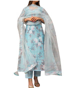 ANNI DESIGNER Women's Cotton Blend Printed Straight Kurta with Pant & Dupatta (Itta ST Blue_XL_Blue_X Large)