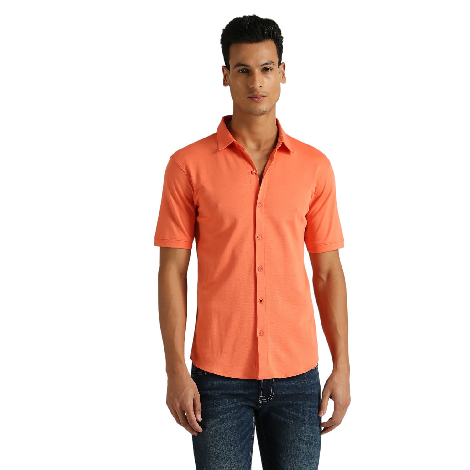Pepe Jeans MenS Solid Regular Fit Shirt (Pm308589_Peach Orange