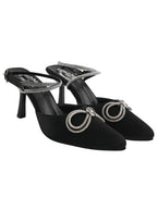 WomenS Black Satin High Heel Sandals Pointed Toe Party Heels With Rhinestone Bow & Ankle Strap  Elegant Stilettos For Weddings 