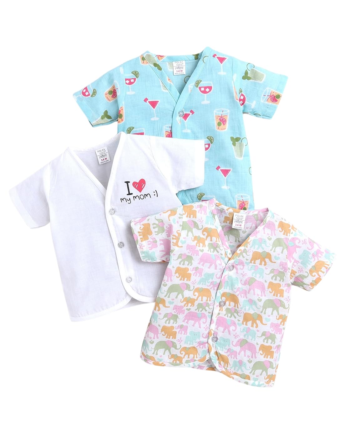 Polka Tots Baby Boys & Girls Cotton Muslin Jabla Vest  Half Sleeve, Front Open, Soft & Breathable Daily Wear, Pack of 3 (Newbor 0-3