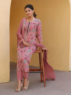 ANNI DESIGNER Women s Rayon Blend Kurta with Trousers and Dupatta, peach, 50