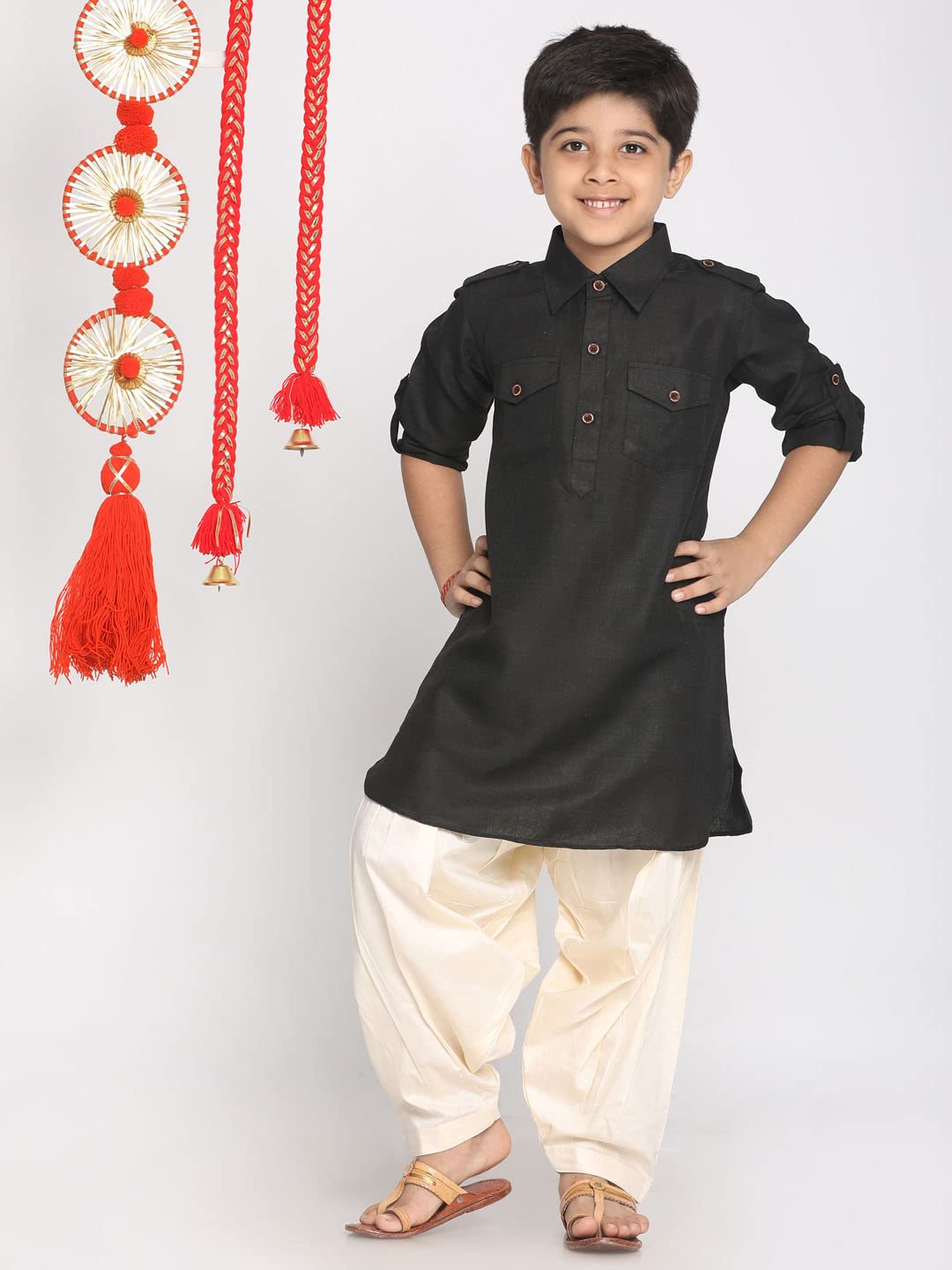 Jbn Creation Boys Black Cotton Blend Pathani Suit Set
