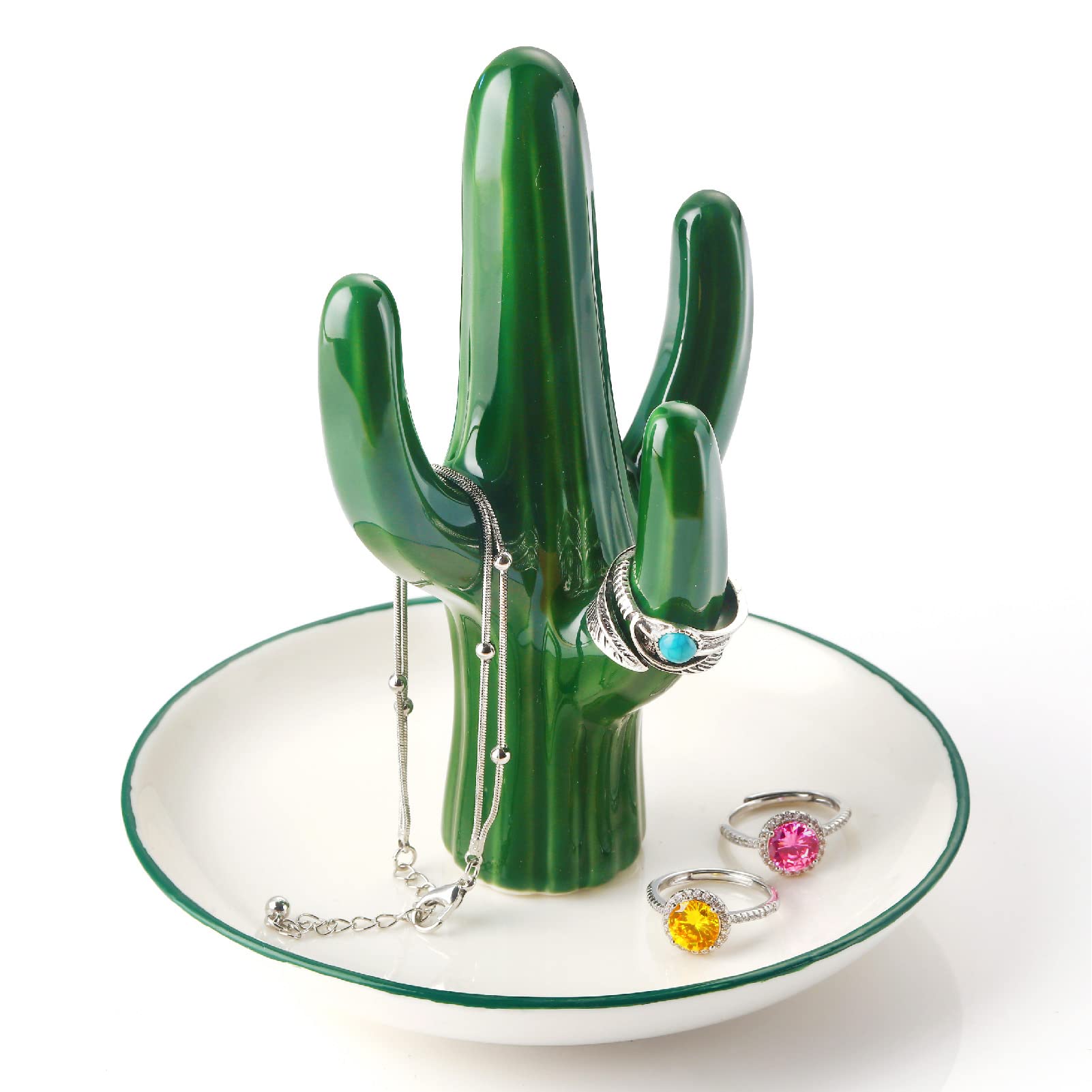 PUDDING CABIN Cactus Ring Holder for Jewelry Green Aesthetic Decor, Cactus Gifts for Women Mom Her Girls Friends Sister Birthday