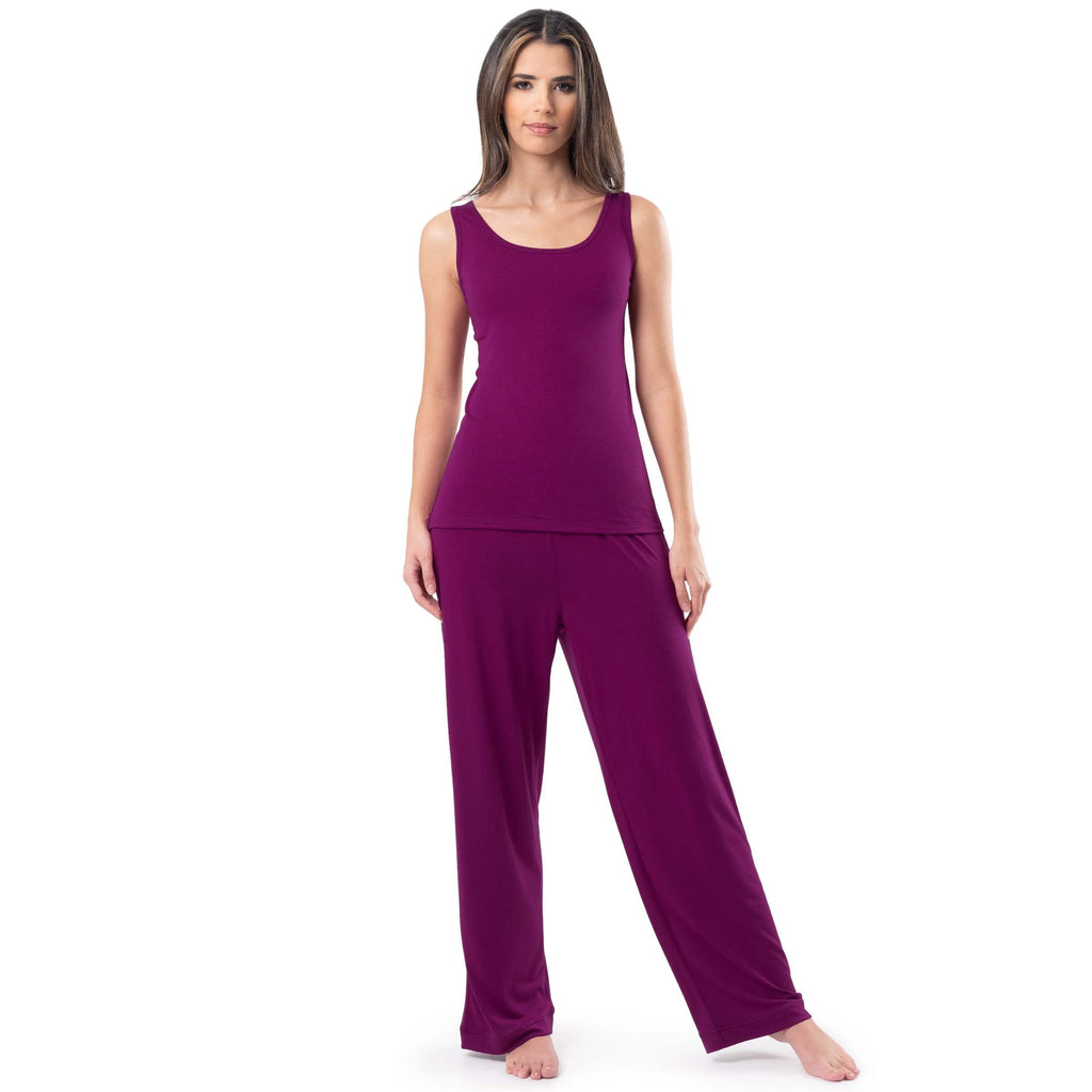 Fruit of the Loom Women's Breathable Tank Top, Pant, and Cardigan Sleep Set, Boysenberry, Medium