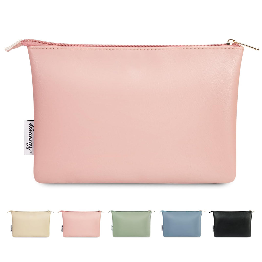 Narwey Small Makeup Bag for Purse Vegan Leather Travel Makeup Pouch Cosmetic Bag Zipper Pouch for Women (Pink)
