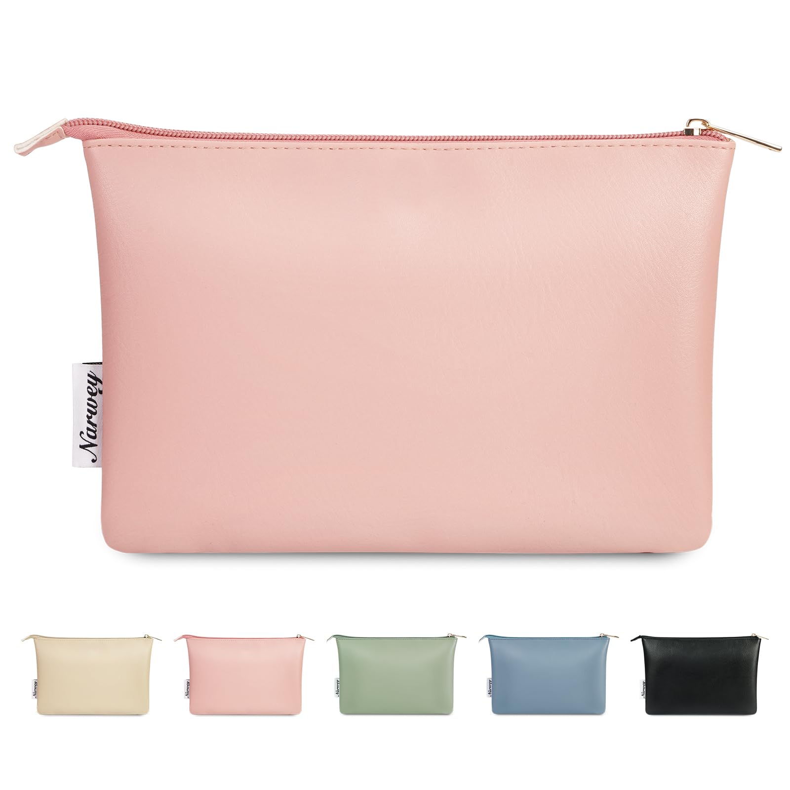 Narwey Small Makeup Bag for Purse Vegan Leather Travel Makeup Pouch Cosmetic Bag Zipper Pouch for Women (Pink)