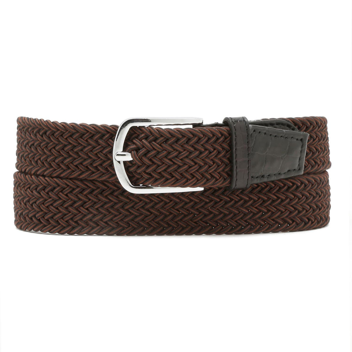 Louis Stitch MenS Brunette Brown Braided Elastic Stretch Belt With Leather Tipped End Stretchable Canvas Waist Band For Men Wom 36-42