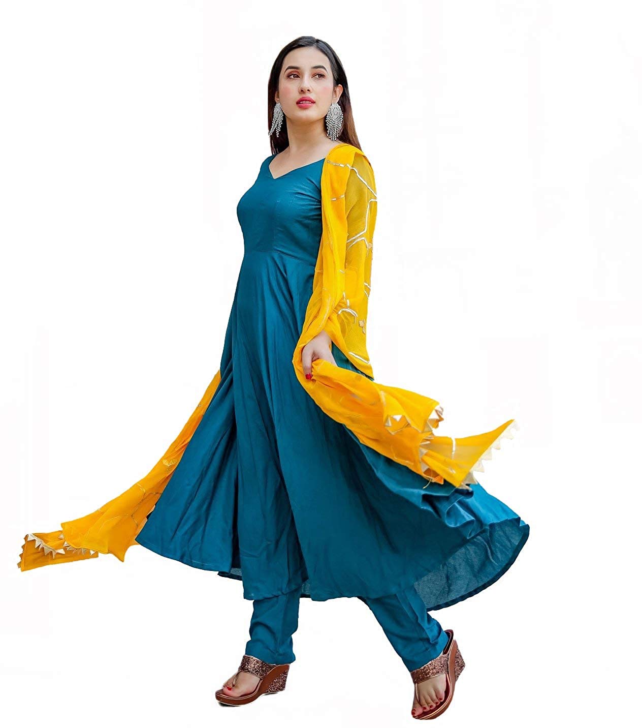 Gosriki Women'S Rayon Regular Kurta And Palazzos & Dupatta (Keri Blue_Xl-Go X-Large)