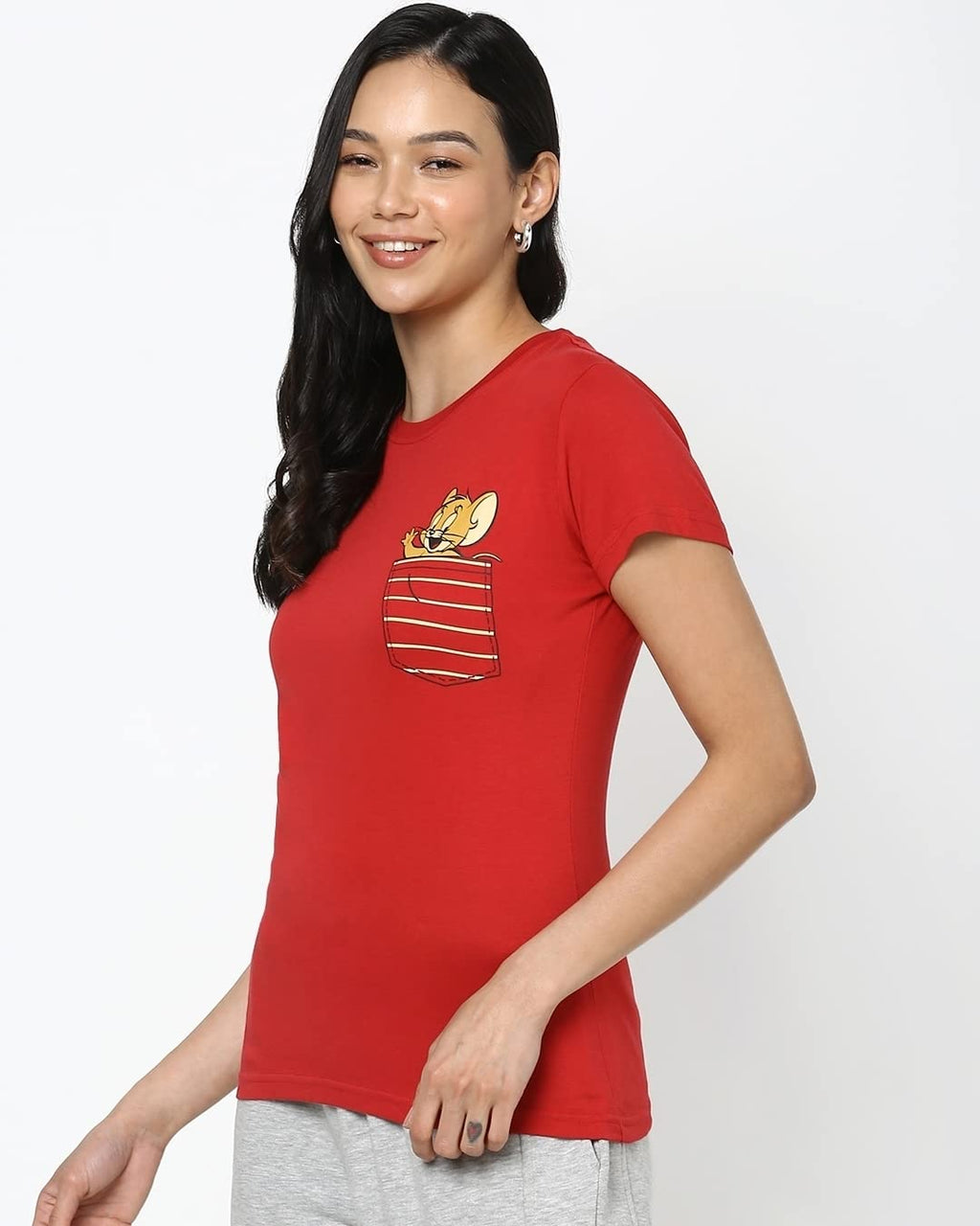 Bewakoof Womens Tom & Jerry 100% Cotton T-Shirt - Slim Fit, Round Neck, Half Sleeves