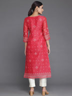 Libas WomenS Chanderi Silk Embellished Straight Kurta (37049_Coral