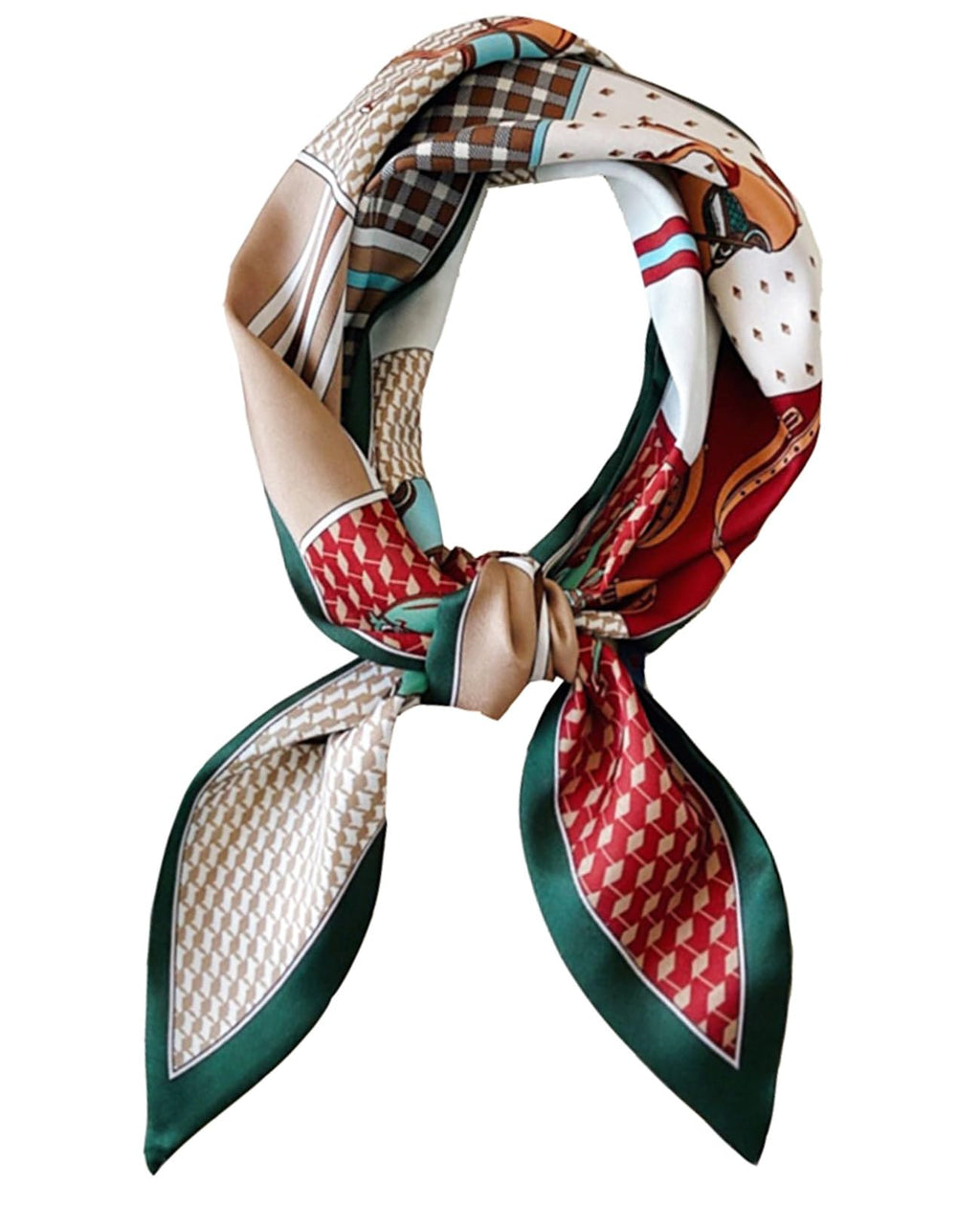 Clysoru Silk Neck Scarf Printed Scarves Head Women'S Fashion Oblique Angle Satin Scarfs For Bag Hair 59    X 5.9    (Green Horse