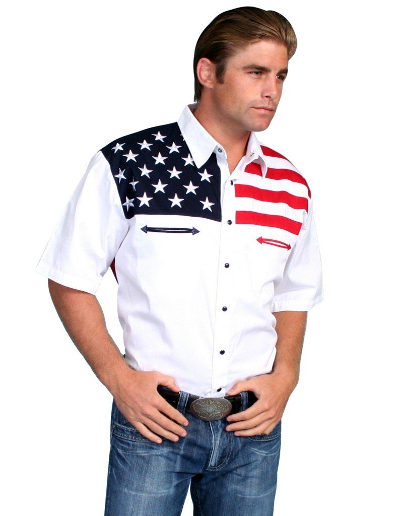 Scully Mens American Flag Colorblock Western Shirt Multi Small-New Condition