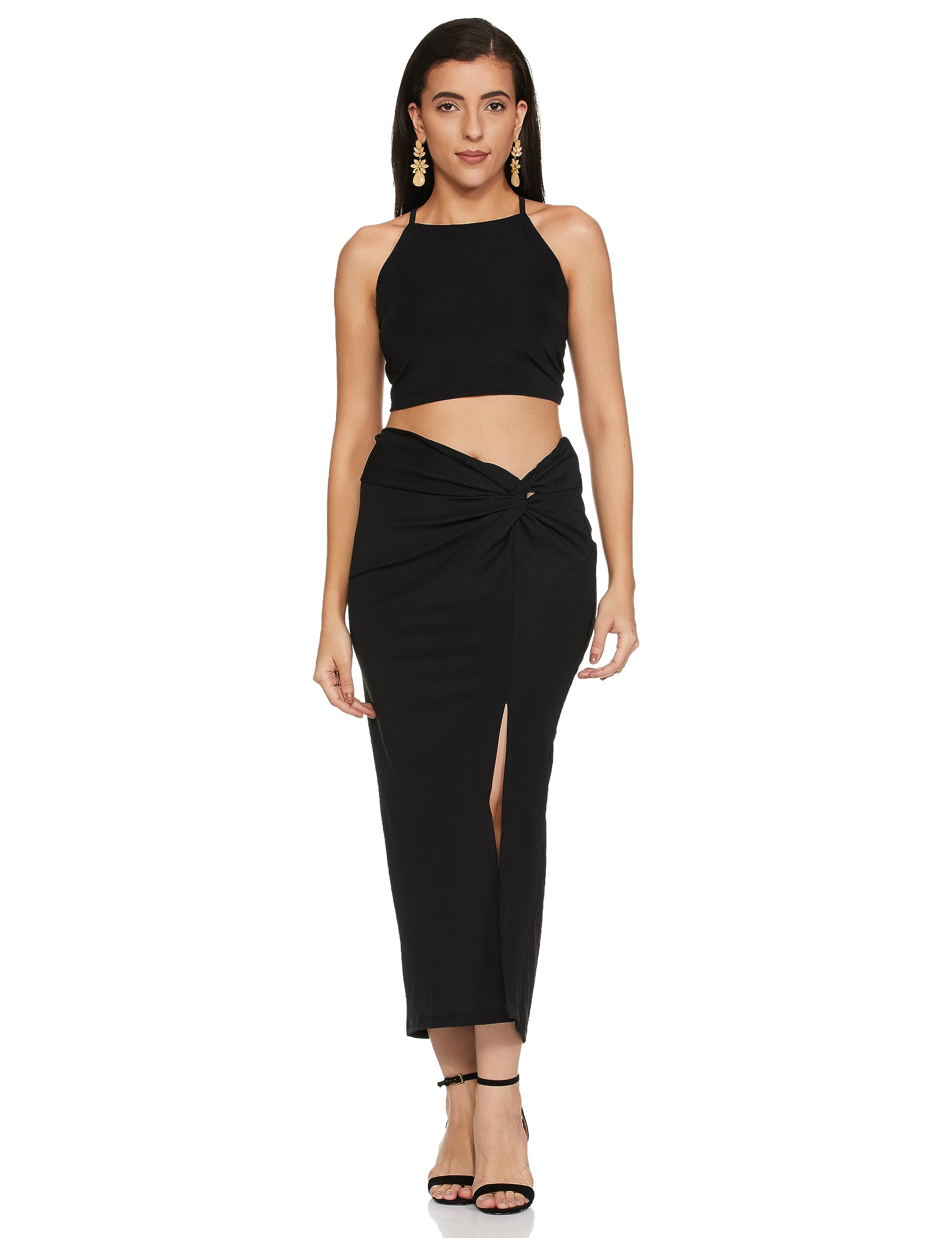 Ketch Polyester Blend Women Top With Skirt (Suit Set Black