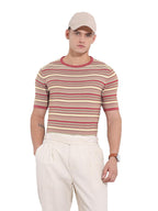 The Indian Garage Co Mens Slim Fit Textured Half Sleeves Crew Neck Flat Knit T-Shirt
