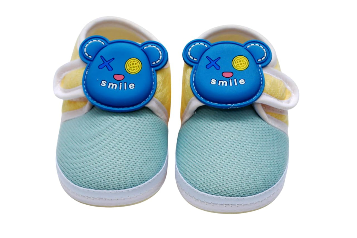 Dtr Creation Baby Boy Shoes  Soft Sole First Walkers With Cute Blue Bear Design | Breathable AntiSlip Lightweight Crib Shoes F 0-12