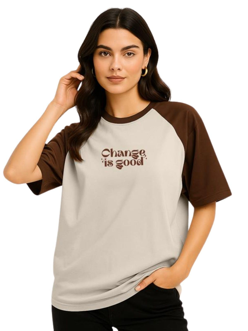 Juneberry 100% Pure Cotton Oversized Baggy Fit Drop Shoulderbrowngraphic Printed Raglan Sleeves Boyfriend T-Shirt For Women & Gi