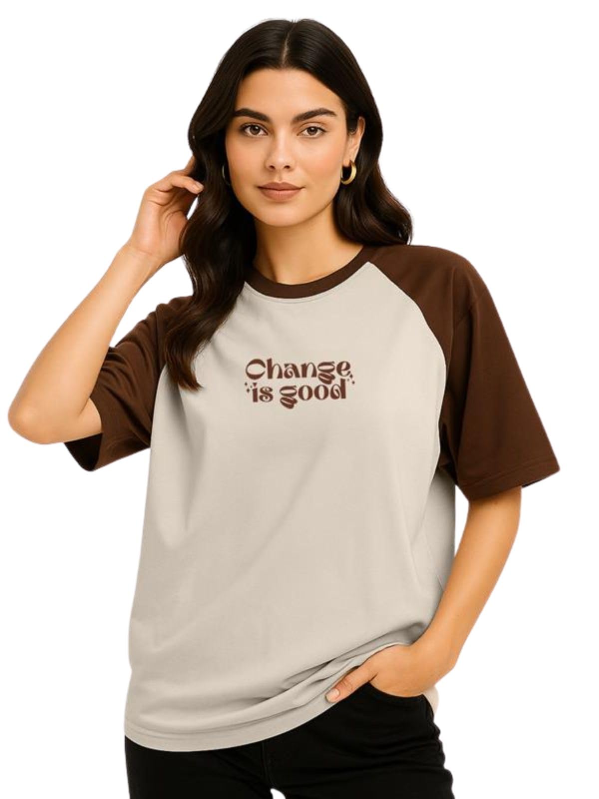 Juneberry 100% Pure Cotton Oversized Baggy Fit Drop Shoulderbrowngraphic Printed Raglan Sleeves Boyfriend T-Shirt For Women & Gi