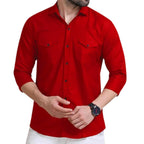 Rebelify MenS Cotton Shirt With Pockets Full Sleeves Collared Neck Solid Pattern Botton Down Closure Regular Fit And Standard L