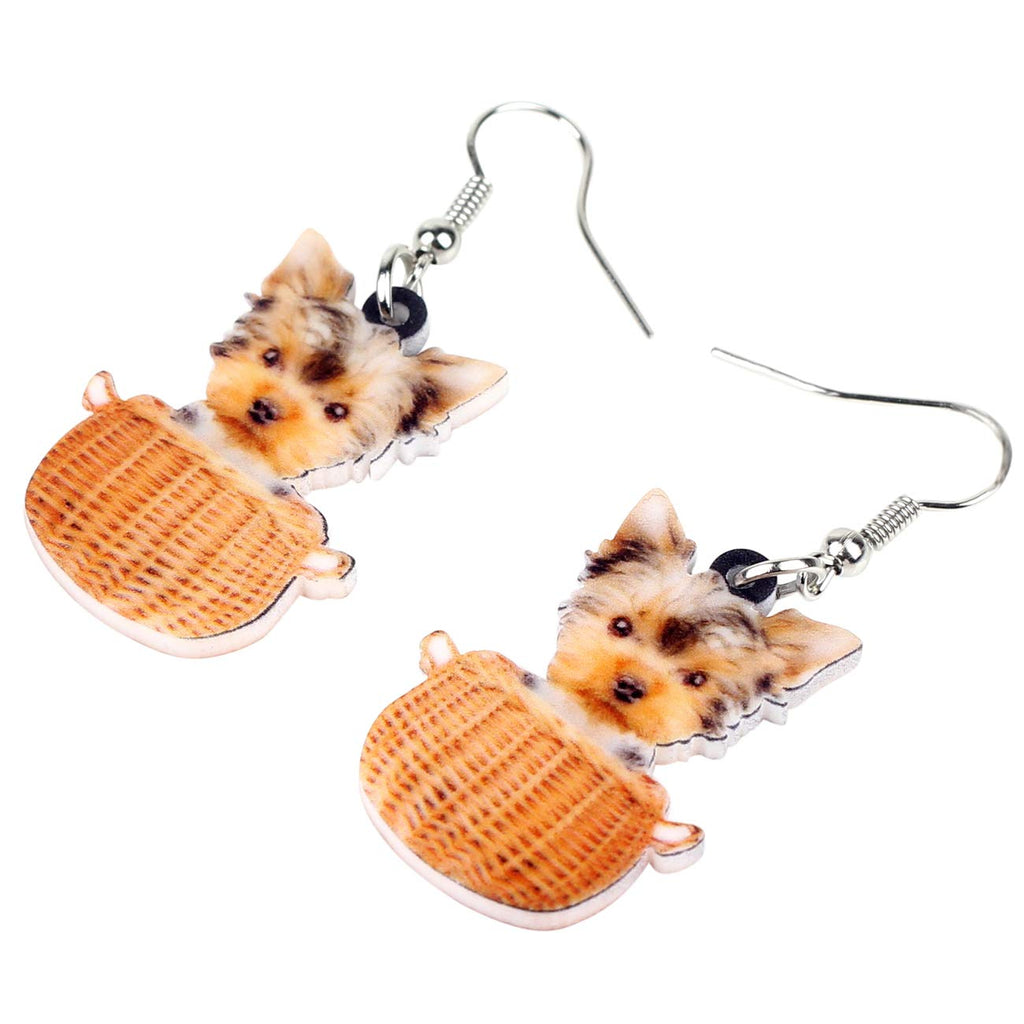 NEWEI Acrylic Cute Basket Of Tiny Yorkshire Terrier Dog Earrings Drop Dangle Animal Jewelry For Women Gift