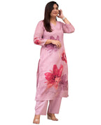 ANNI DESIGNER Womens Rayon Viscose Straight Printed Kurta with Pant (Susan Pink_XL_Pink_X-Large)