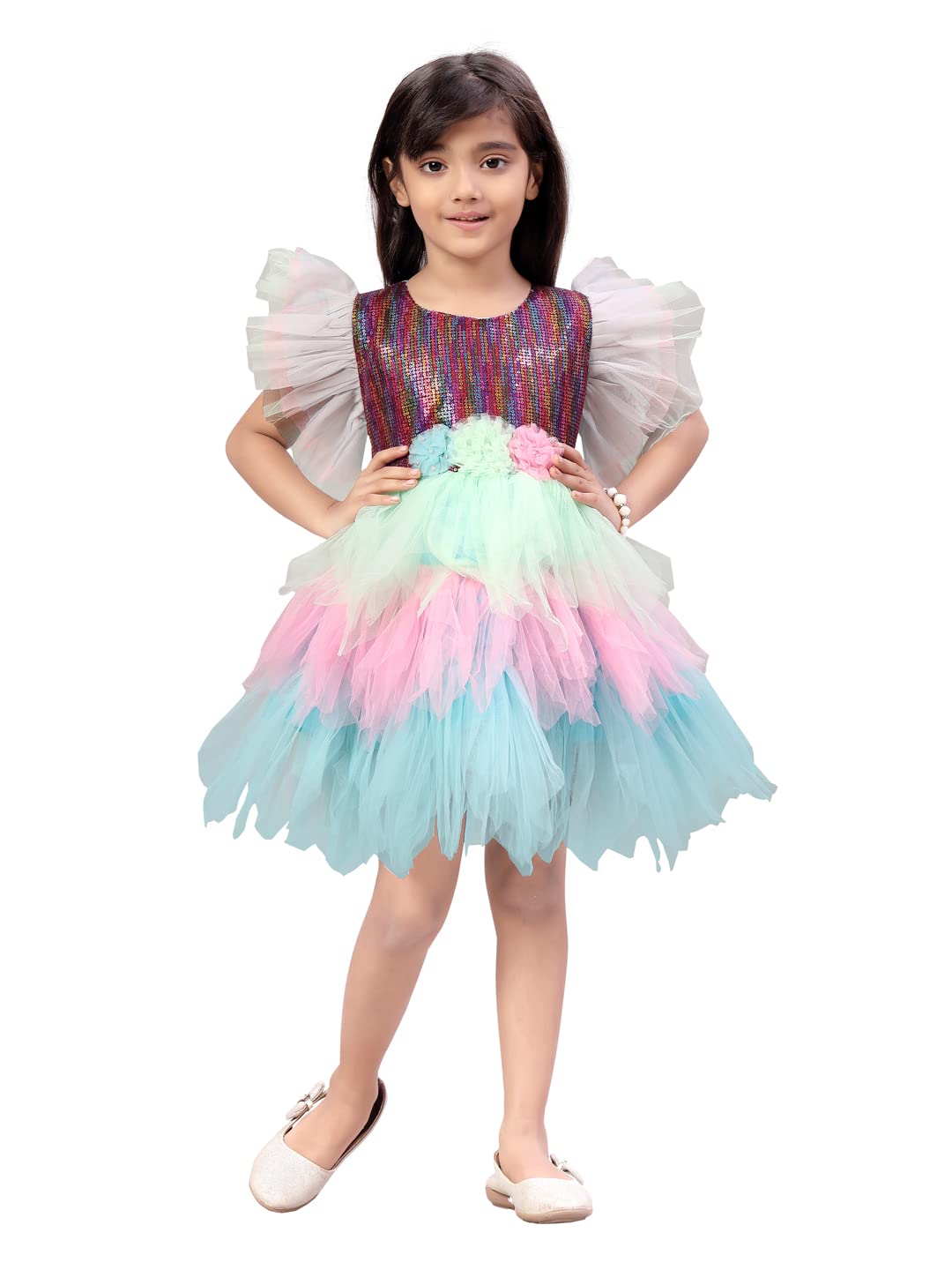 Aarika Baby-Girls Nylon Skater Knee-Length Dress (FK-3015_Multi_18) Multicolour