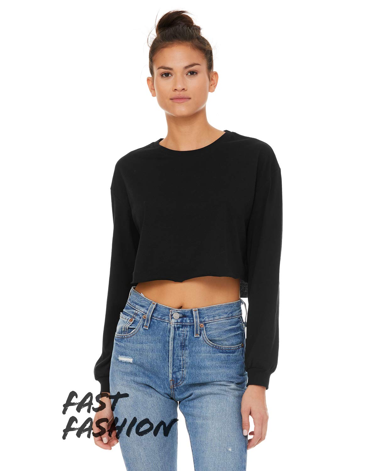 FWD Fashion Ladies cropped Long-Sleeve T-Shirt - WHITE - S(D0102H7KPFJ)