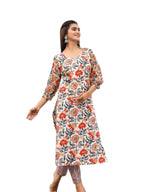 DHRUVI TRENDZ Women Cotton Blend Fancy Kurta Set Regular Fit Printed (DT-K2707&P129_White_M)