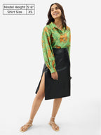 The Souled Store Folk Tiger Women and Girls Long Sleeve Collared Neck Button Down All Over Print Polyester Shirts Green
