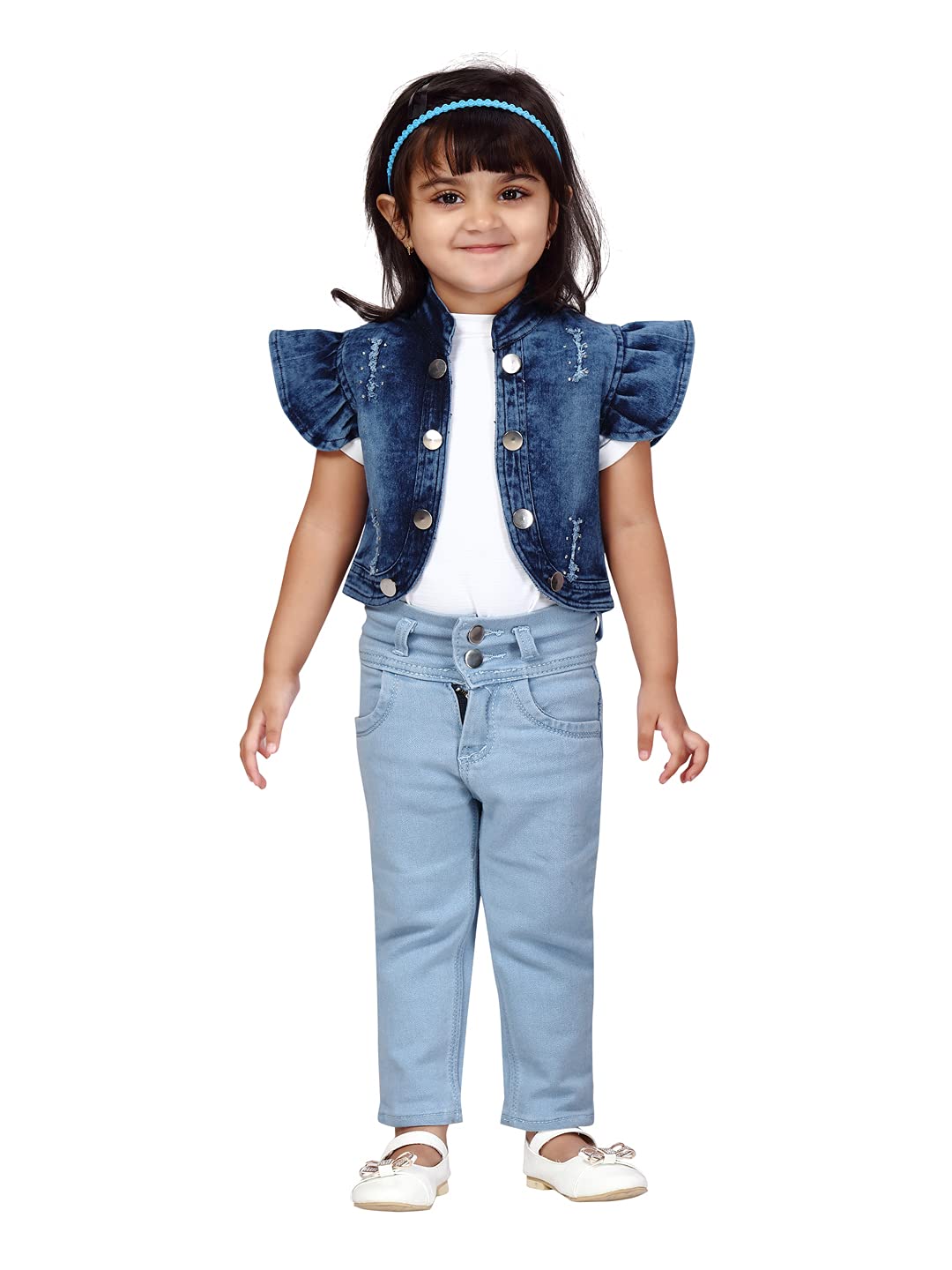 Aarika Girls A-Line Coat (DN-102_Denim Blue_34)