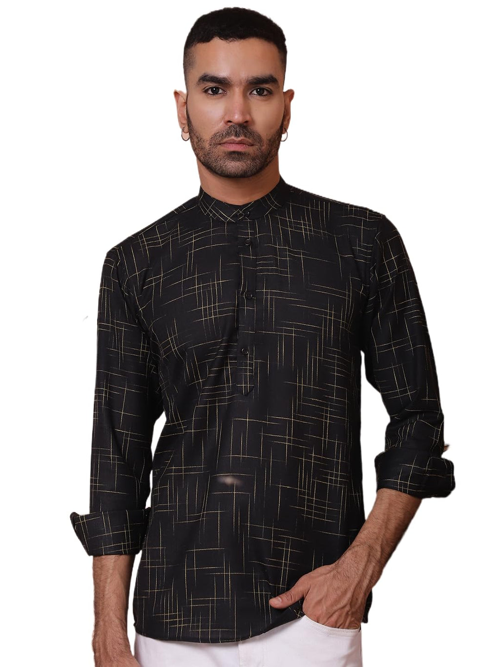 Jompers Mens Woven Design Short Kurta