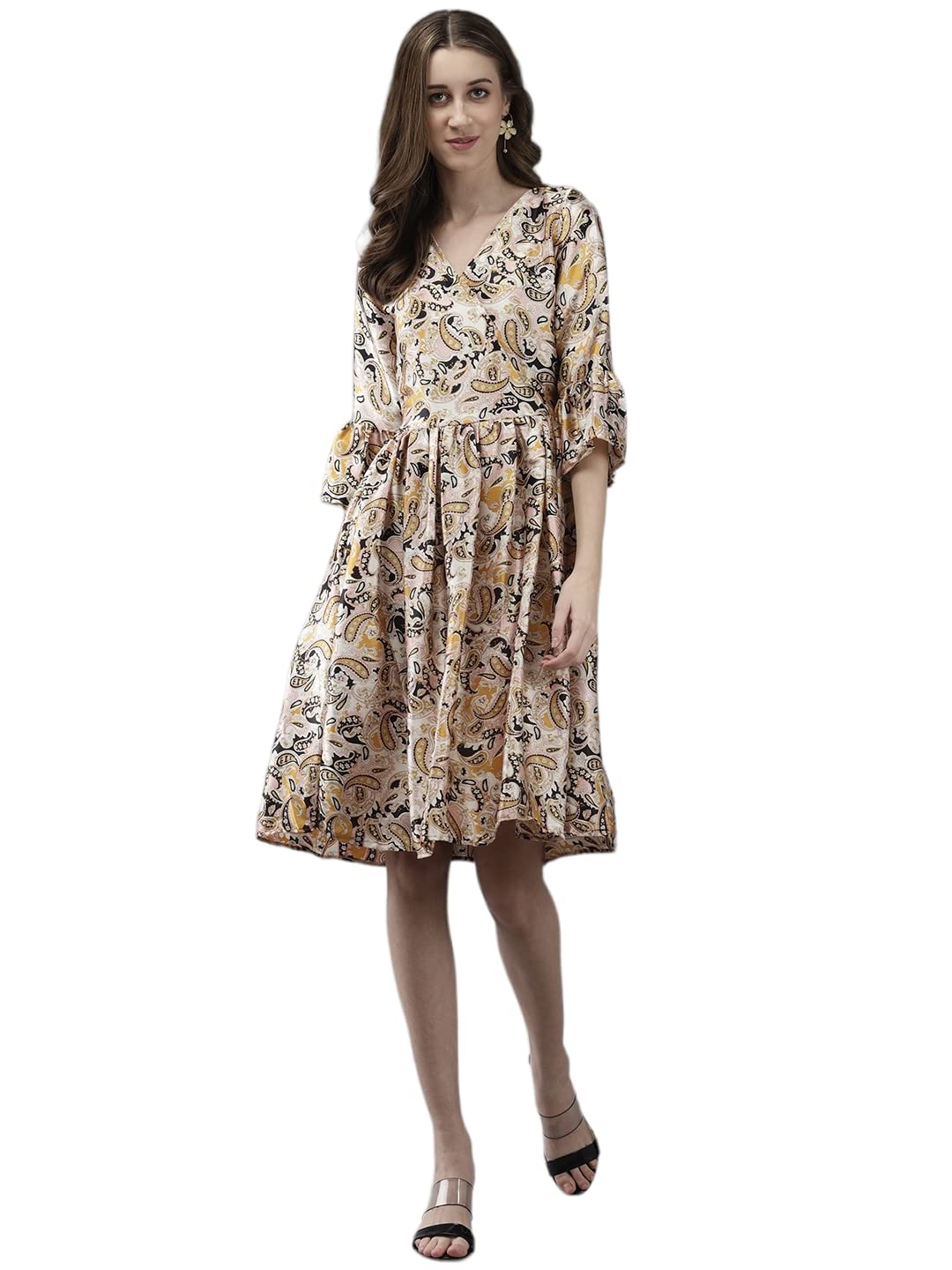Aarika Womens Multi Color Polycrep Printed Dress (DR-AW-020-MULTI-XXL)