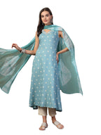 Stylum Womens Floral Printed & Embroidered Rayon A-Line Kurta Dupatta Set (KDSKYRASNA38_Sky Blue, M)