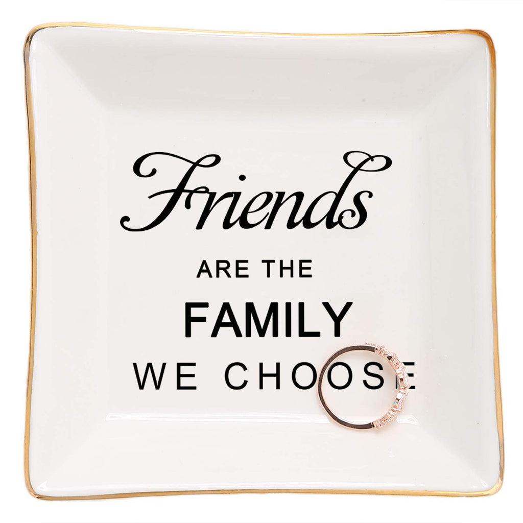 HOME SMILE Birthday Christmas Funny Gifts for Best Friend-Ceramic Ring Dish Jewelry Tray-Friends are Family We Choose