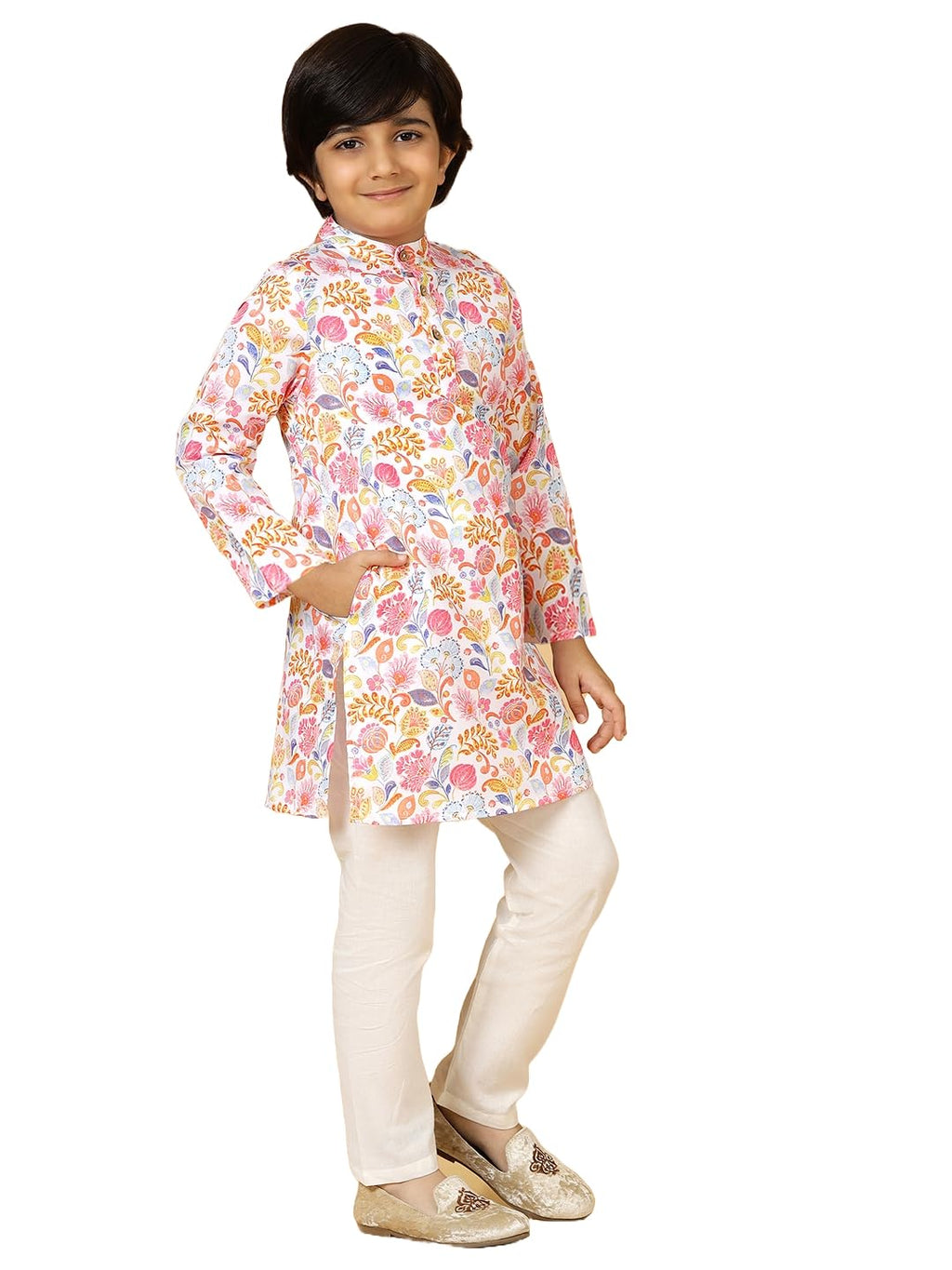 A.T.U.N. (ALL THINGS UBER NICE) Boys Rouge Floral Printed Kurta Pyjama Set