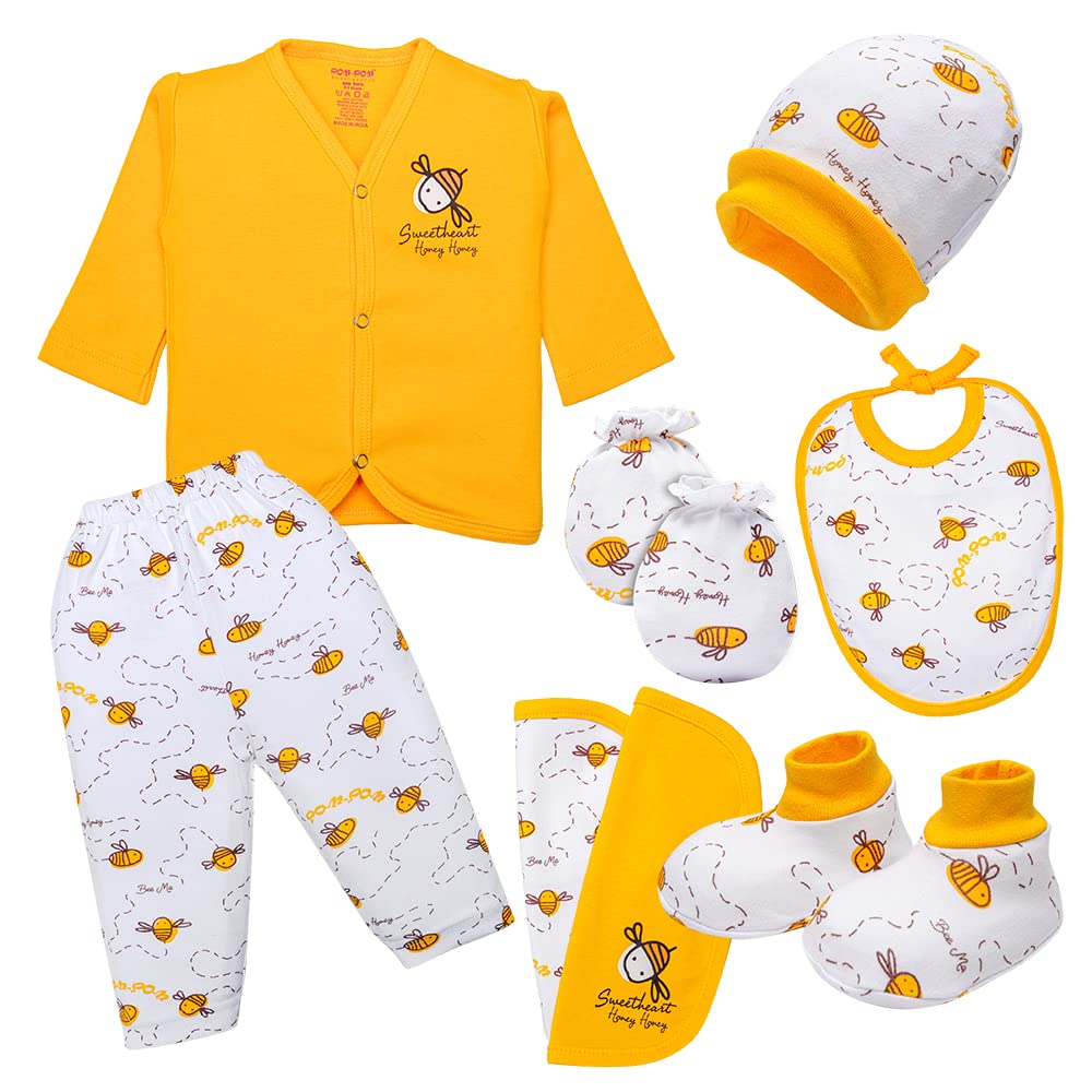 pompom SWEET HEARTS 100% Cotton Hosiery Newborn Baby Gift Set  Clothing Gift Pack of 8 for Boys & Girls  FullSleeve TShirt,  0-3
