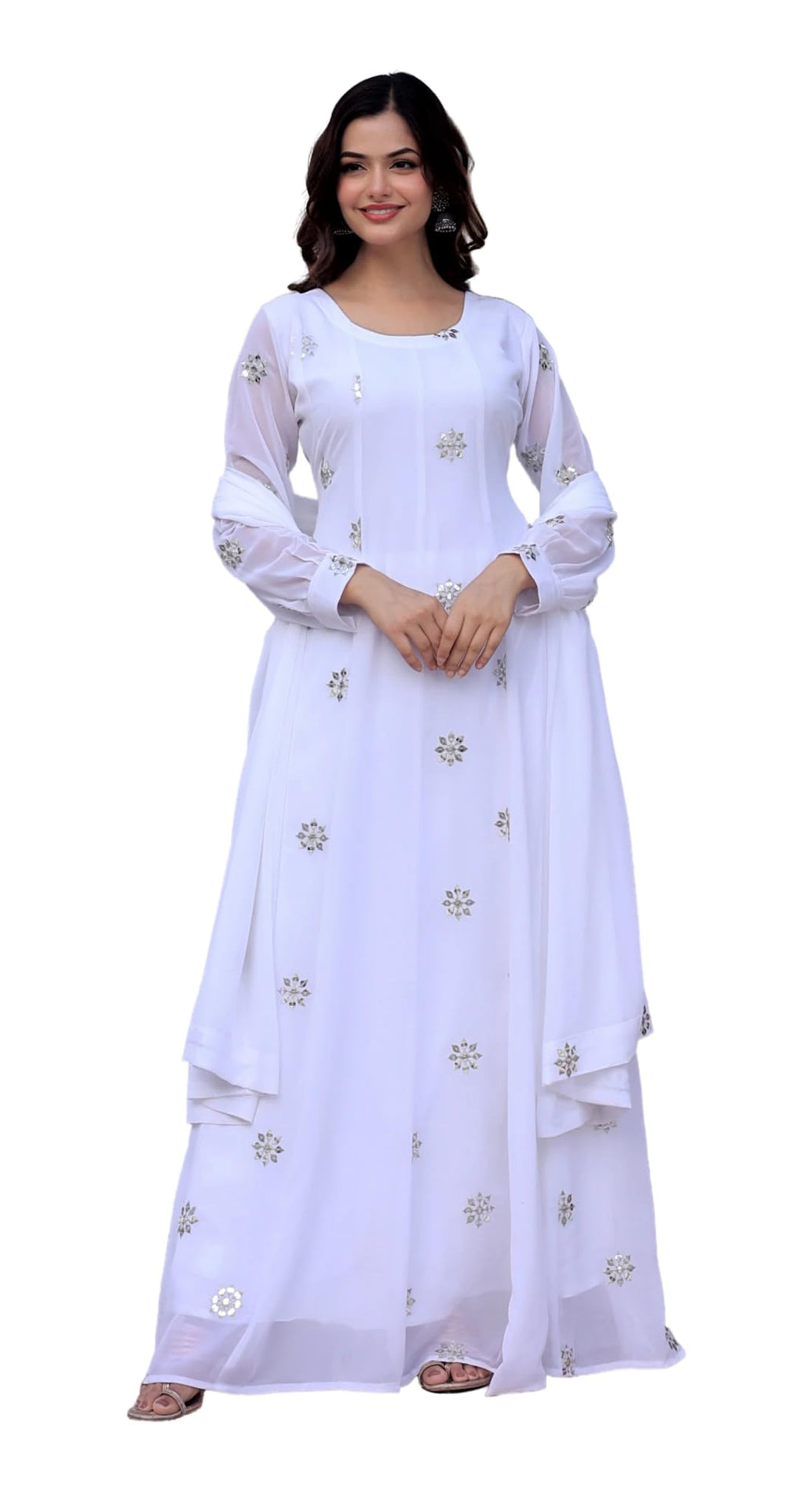Wedani Georgette White Embroidered Anarkali Dress for Women