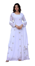 Wedani Georgette White Embroidered Anarkali Dress for Women
