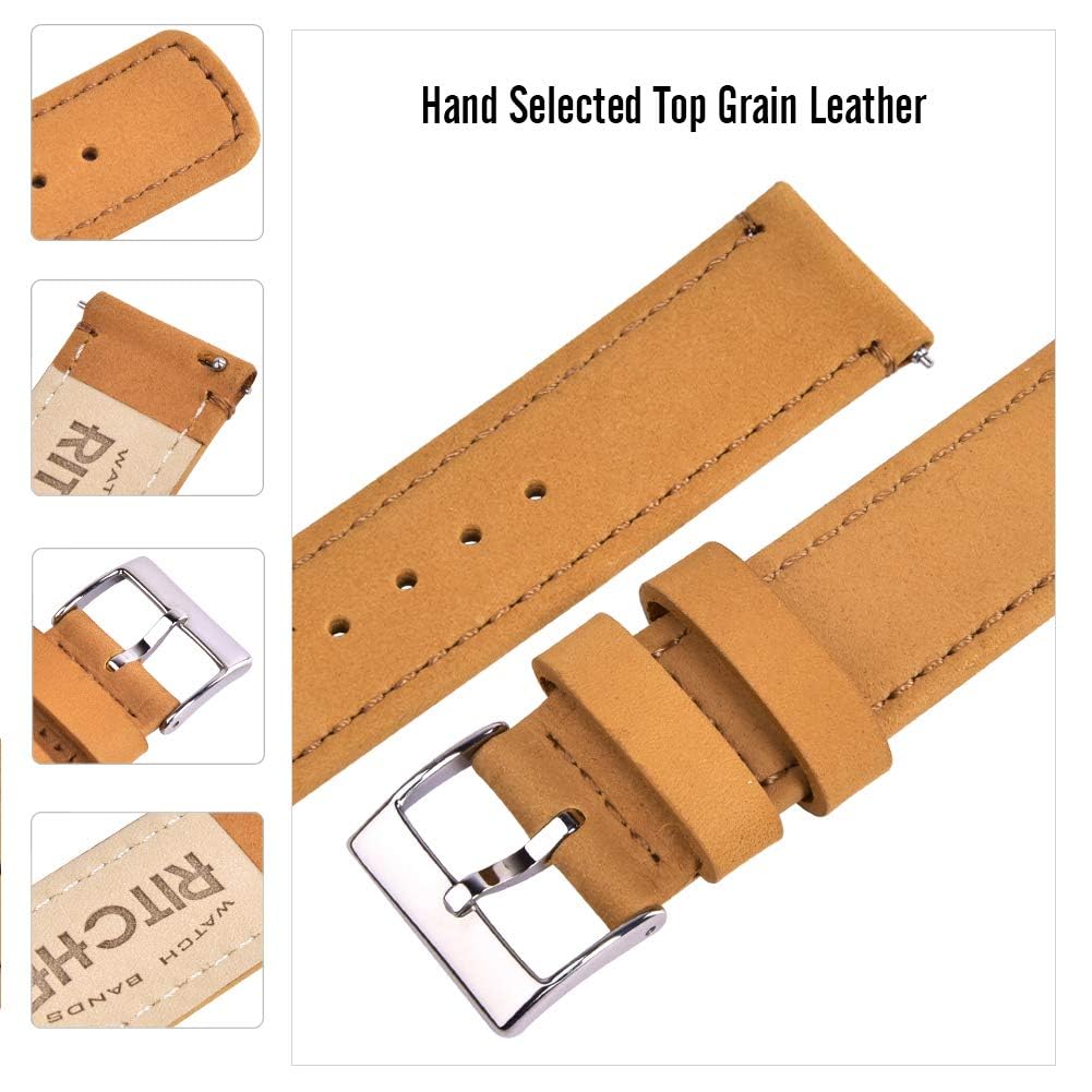 Ritche 20mm Quick Release Classic Vintage Leather Watch Band Compatible with Samsung Gear Sport Watch Brown Genuine Leather Watc
