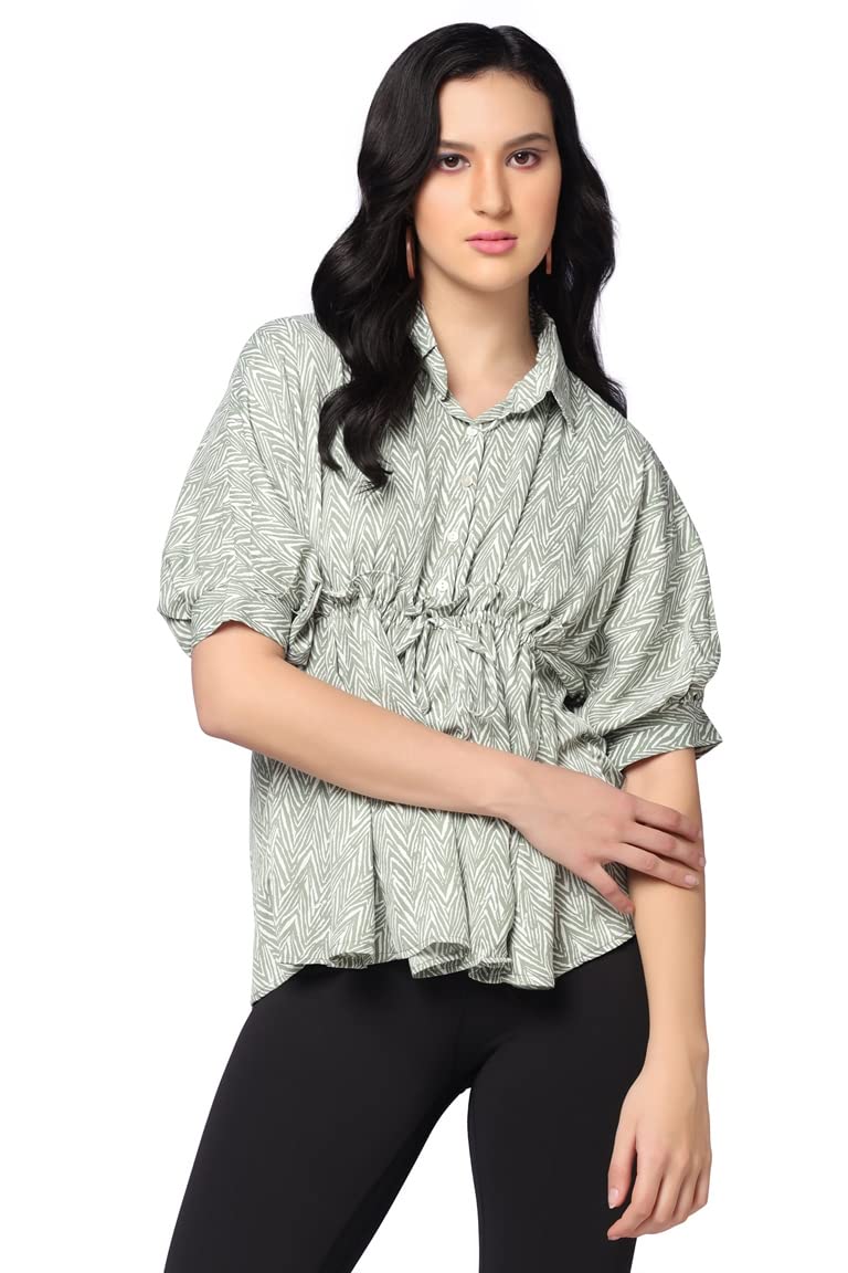 Leriya Fashion Tops For Women || Rayon Zig Zag Printed Tops For Women || Collared Neck || Casual Tops For Women || Front Plated 