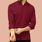 Rebelify Double Pocket MenS Casual Shirt - Regular Fit, Solid Spread Collar, Versatile Everyday Wear, Comfortable And Stylish De